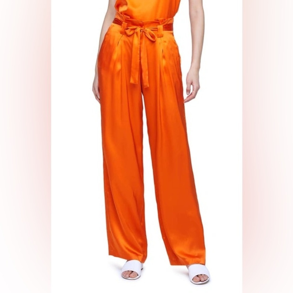 NWT L'AGENCE Bobby Wide Leg Silk Paperbag Pants In Orange Size US 8 - Picture 2 of 9